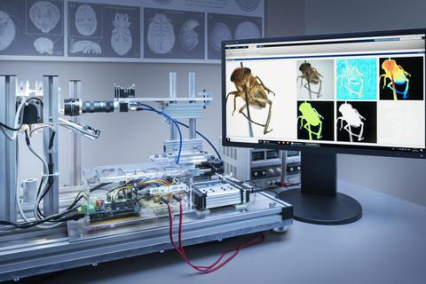 Zeigt das kleinste Härchen der Insekten: Der Scanner, der in Darmstadt entwickelt wurde. Zusammengebaut haben ihn Teams von Michael Heethoff von der TU und Bernhard Ströbel von der HDA. Foto: Gregor Schuster 