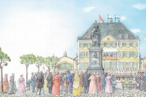 Fest für einen Komponisten: Maren Briswalter hat  die Illustrationen zum Band „Beethovens 9. Sinfonie“ geschaffen. Foto: Maren Briswalter, Annette Betz, Berlin 2020