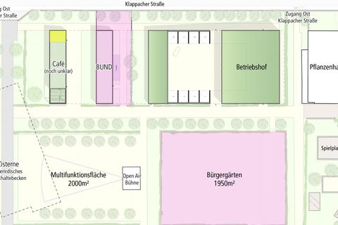 Rosa Flächen gehören dem BUND, gelb ist das öffentliche WC. Grafik: werk.um architekten 