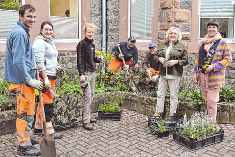 500 Stauden am Bensheimer Rathaus gepflanzt