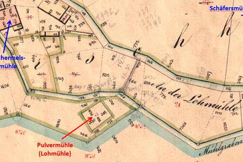 Die Pulvermühle im Kirschhäuser Tal gibt es nicht mehr. Das Dokument zeigt, wo sie wahrscheinlich gelegen hat. Foto: Hermann Müller  