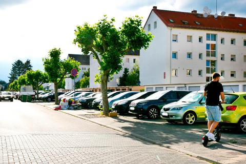Der Parkplatz an der Angelgartenstraße soll saniert, die Platanen sollen erhalten werden. Foto: Ulrike Bernauer 