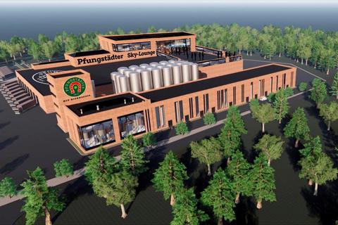 Die Computer-Darstellung zeigt den geplanten Neubau der Pfungstädter Brauerei in Südhessen. Foto: Pfungstädter Brauerei/dpa 