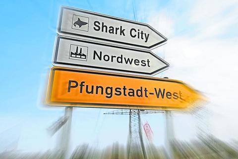 Im Pfungstädter Gewerbezentrum Nordwest soll das Hai-Aquarium Shark City errichtet werden.  Archivfoto: Guido Schiek/Montage: vrm/kl 