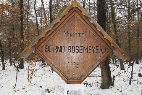 Eine Gedenktafel erinnert auf dem Autobahnplatz im Nauheimer Oberwald an den Rennfahrer Bernd Rosemeyer. Foto: Gemeinde