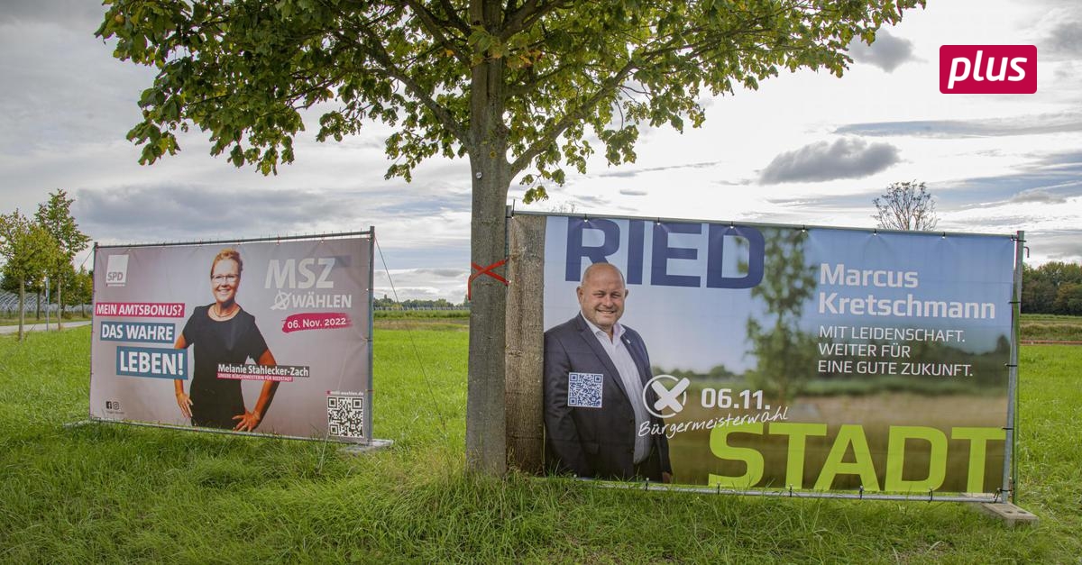 Plakate und Slogans zur Bürgermeisterwahl in Riedstadt