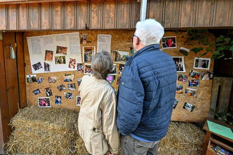 Mit einer kleinen Geschichte über die letzten 20 Jahre des Biohofs Zimmermann und des Hoffests mit zahlreichen Fotografien wurden die Gäste am Eingang empfangen. Foto: Dirk Zengel