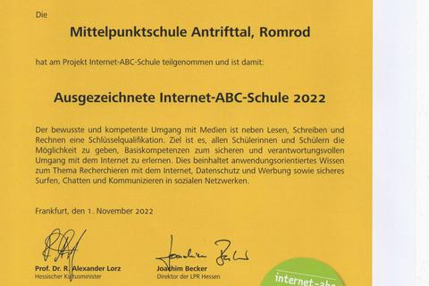 Die Urkunde. Foto: MPS Romrod