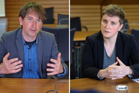 Jan Schalauske und Elisabeth Kula bilden seit Oktober 2021 die Fraktionsdoppelspitze im hessischen Landtag.