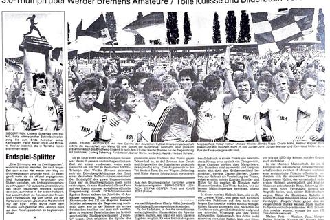 Was für ein Tag! Mainz 05 ist Deutscher Amateurmeister, was die Sportseite der Allgemeinen Zeitung vom 18. Juni 1982 dokumentiert.